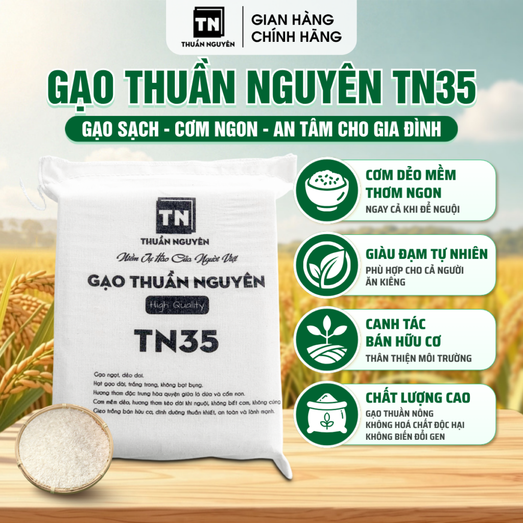gao thuan nguyen TN35 tui 5kg gao ngon deo thom, ngon so 1 viet nam