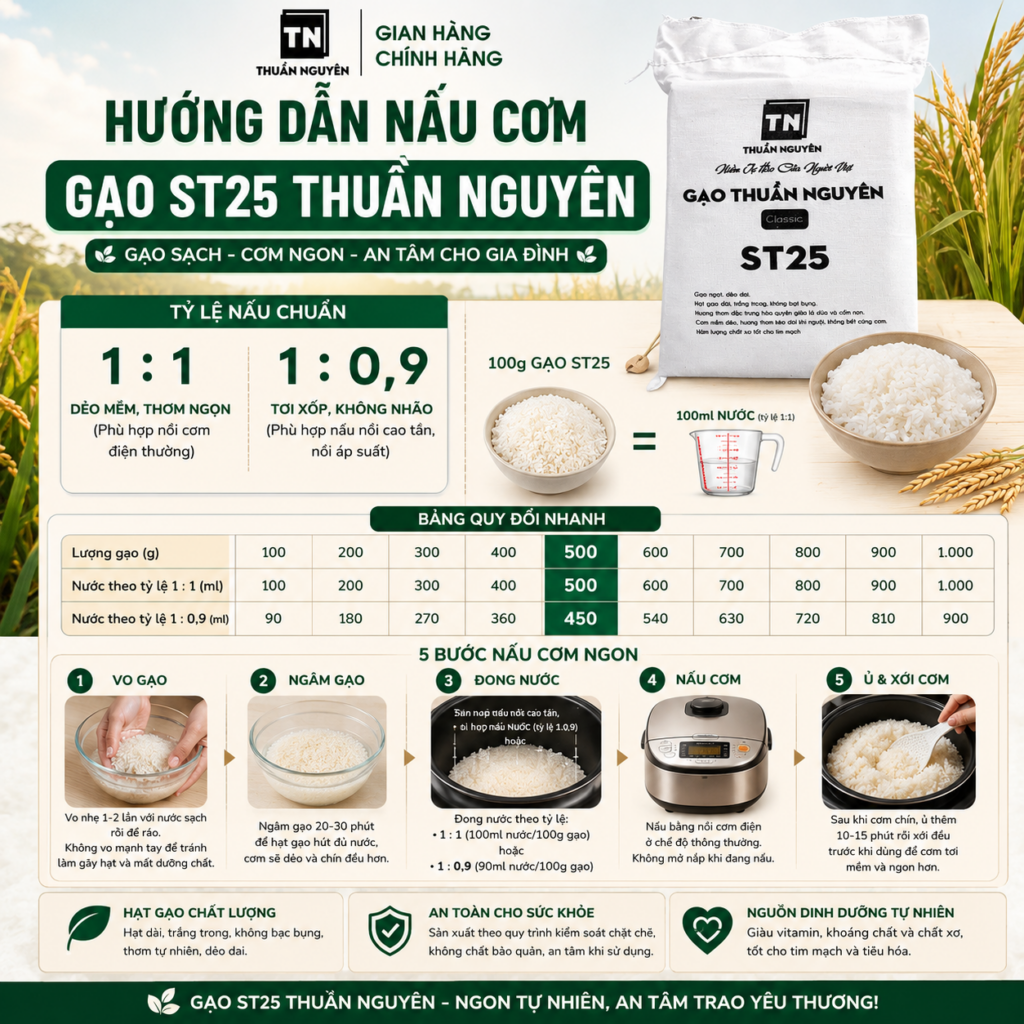 huong dan nau com bang gao st25 thuan nguyen ngon dung chuan