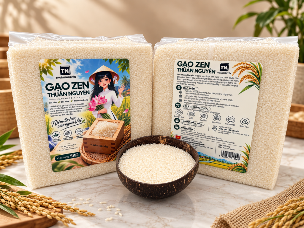 Gạo Zen SMART Thuần Nguyên 5KG – Gạo Japonica hạt tròn, dẻo mềm